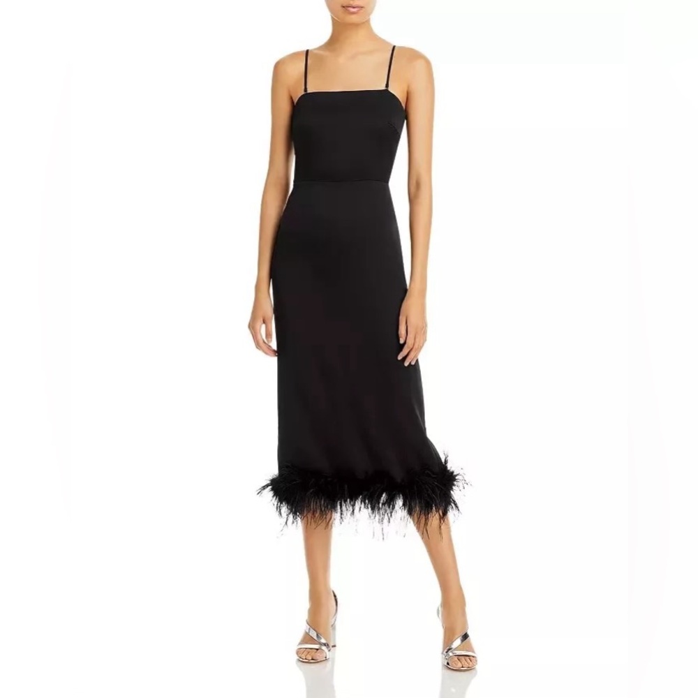 Lucky Paris Mareene feather trim dress,Black NWT